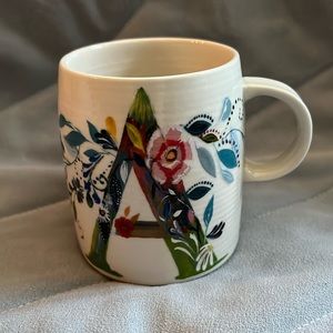 Anthropologie floral design coffee mug - letter A